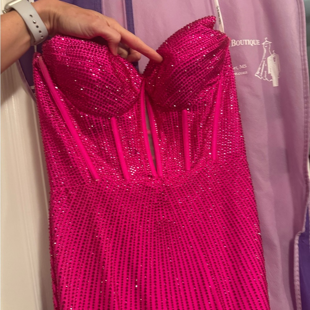 Hot Pink Rhinestone Bustier Dress
